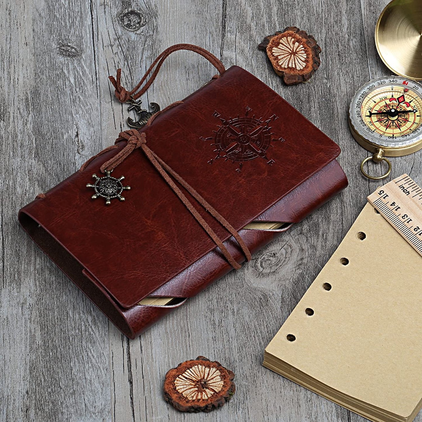 Vintage PU Leather Travel Pocket Notebook ,Refillable Journal Lined Paper (160 Pages Extra Refill)