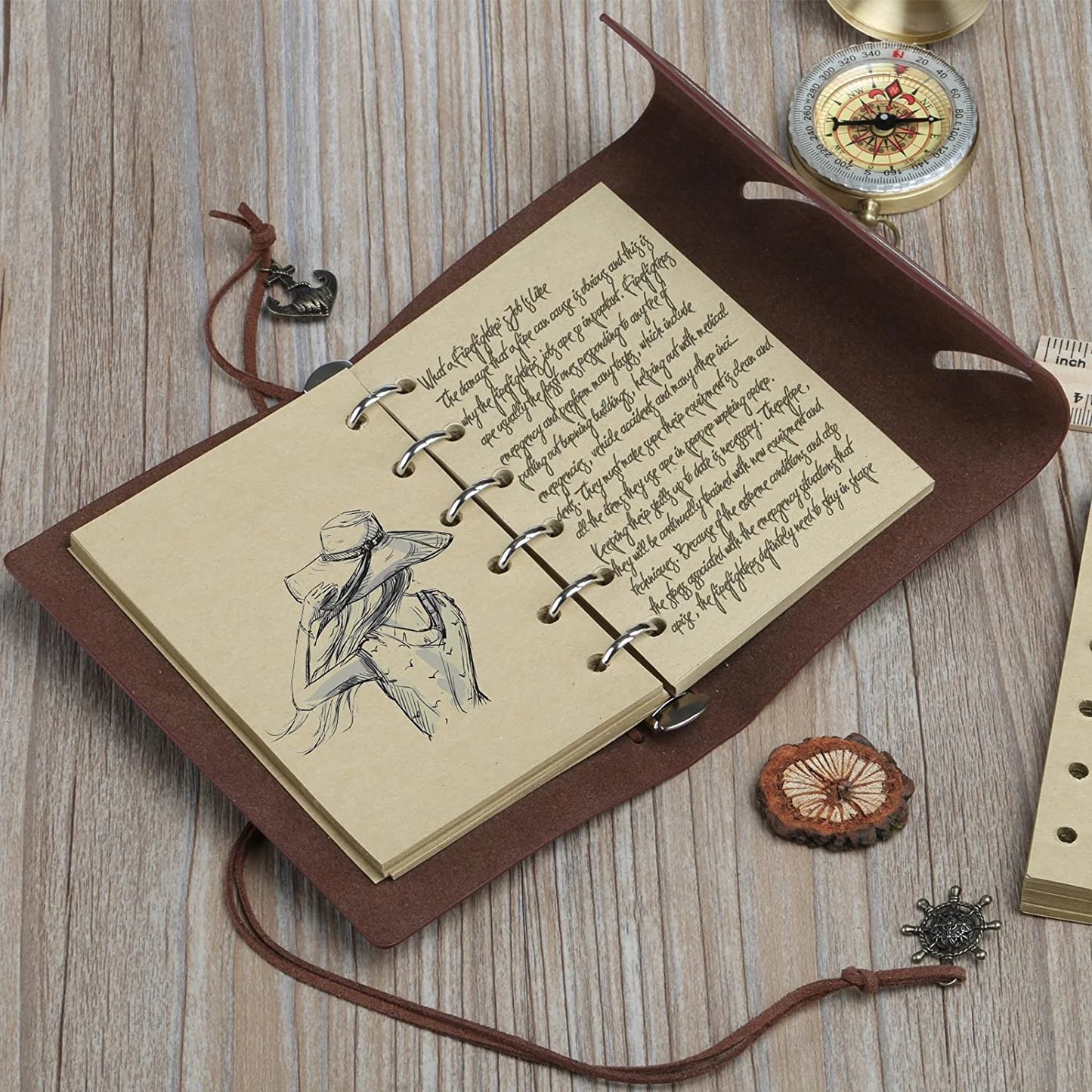 Vintage PU Leather Travel Pocket Notebook ,Refillable Journal Lined Paper (160 Pages Extra Refill)