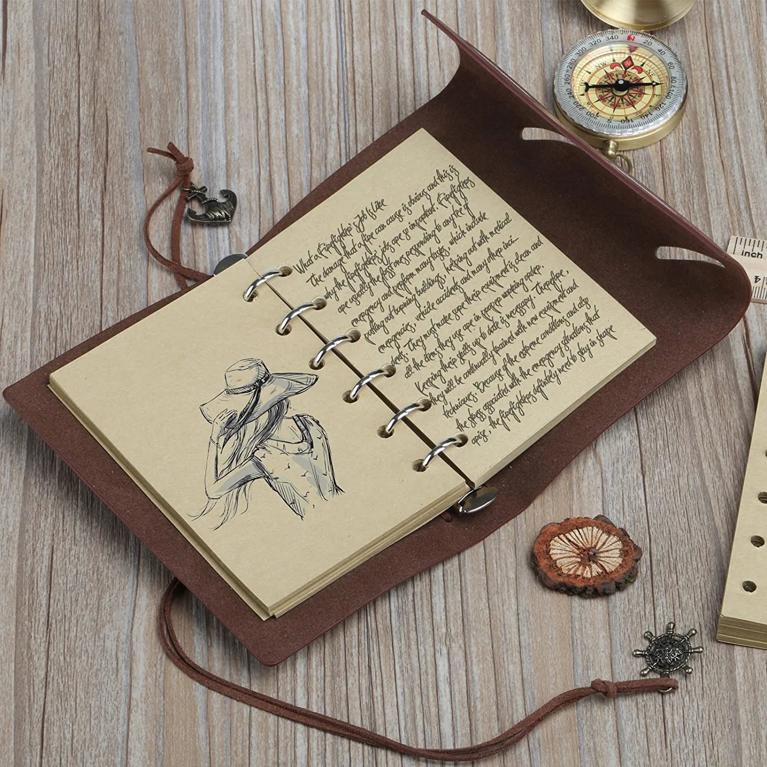 Vintage PU Leather Travel Pocket Notebook ,Refillable Journal Lined Paper (160 Pages Extra Refill)