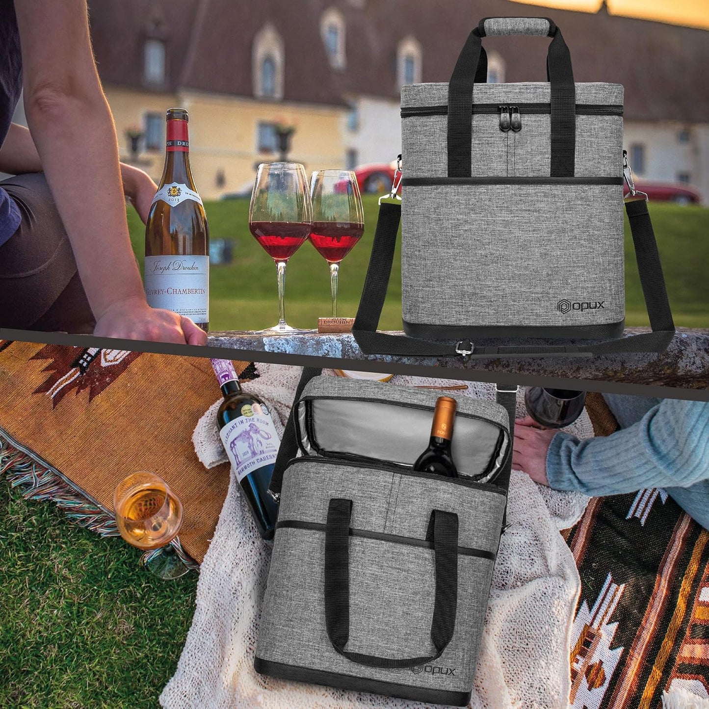 6 Bottle Carrier Tote | Insulated Padded Wine Cooler Bag for Travel. Picnic, BYOB | Portable Leakproof Wine Tote Bag for Dinner, Party, Christmas, Wine Gift for Women, Men (Heather Gray)