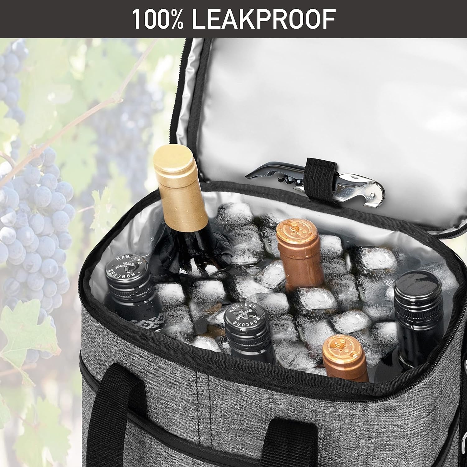 6 Bottle Carrier Tote | Insulated Padded Wine Cooler Bag for Travel. Picnic, BYOB | Portable Leakproof Wine Tote Bag for Dinner, Party, Christmas, Wine Gift for Women, Men (Heather Gray)