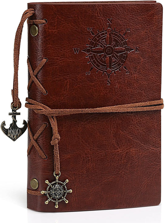 Vintage PU Leather Travel Pocket Notebook ,Refillable Journal Lined Paper (160 Pages Extra Refill)