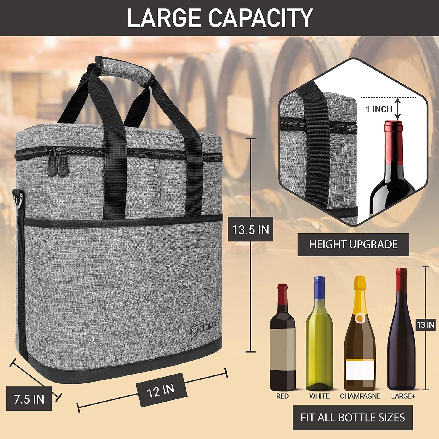 6 Bottle Carrier Tote | Insulated Padded Wine Cooler Bag for Travel. Picnic, BYOB | Portable Leakproof Wine Tote Bag for Dinner, Party, Christmas, Wine Gift for Women, Men (Heather Gray)