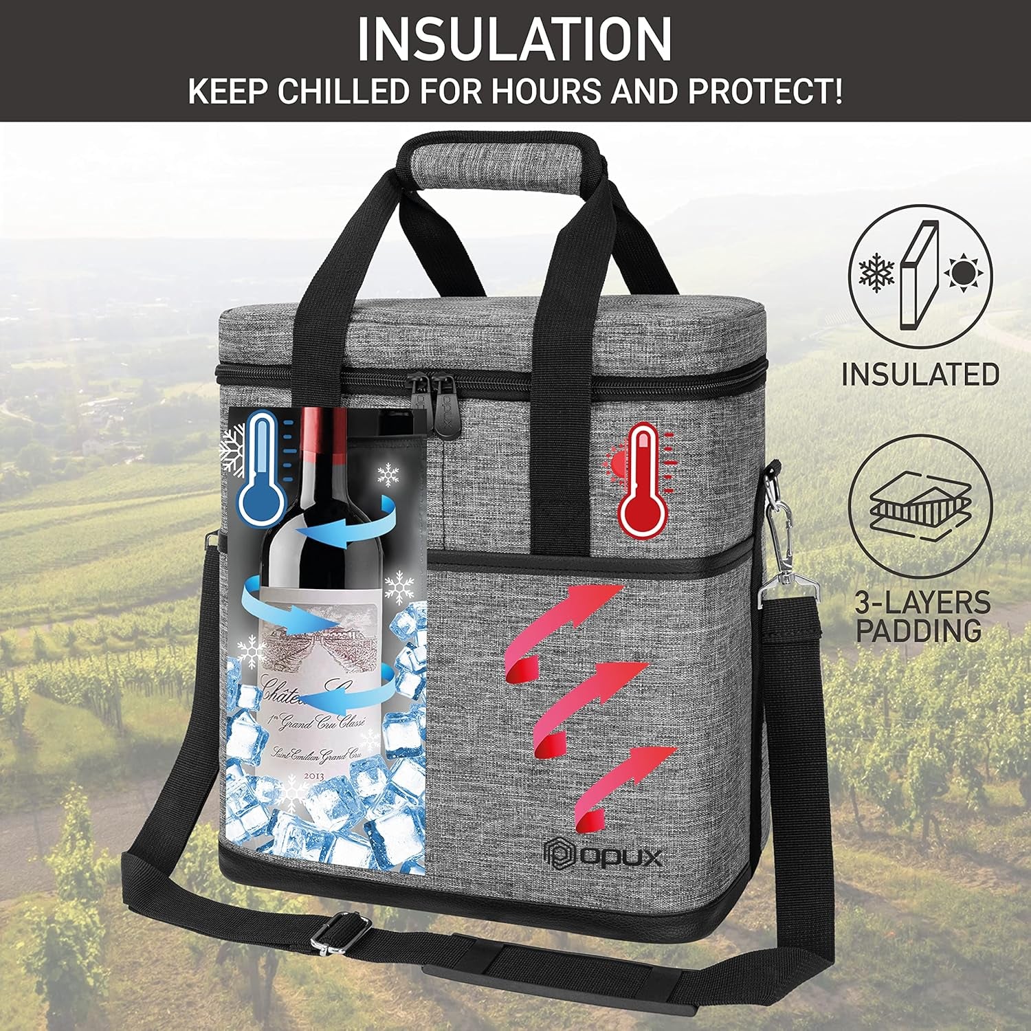 6 Bottle Carrier Tote | Insulated Padded Wine Cooler Bag for Travel. Picnic, BYOB | Portable Leakproof Wine Tote Bag for Dinner, Party, Christmas, Wine Gift for Women, Men (Heather Gray)